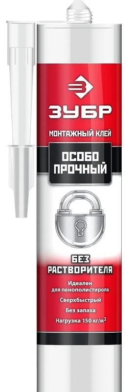 Клей монтажный, особопрочный, без растворителей 300 мл ЗУБР 41338, белый - фото